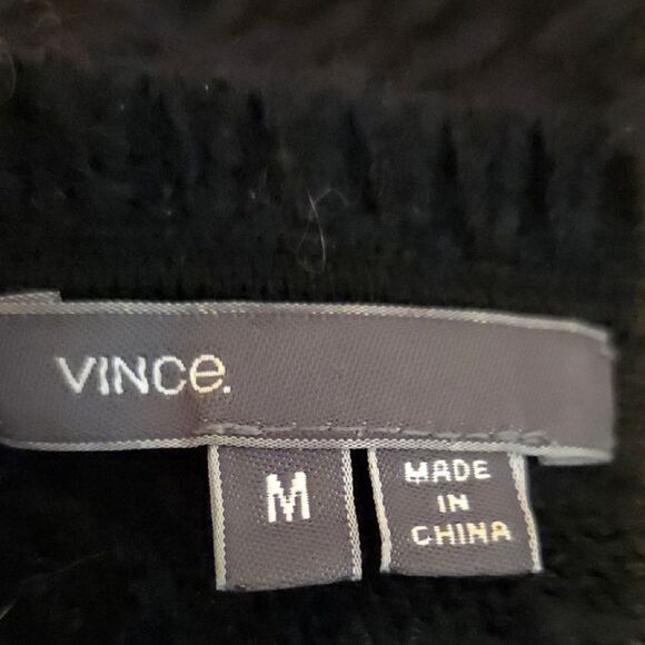 Vince Textured V-Neck Sweater Black Merino Wool Alpaca Camel Blend Size Medium - Picture 6 of 7